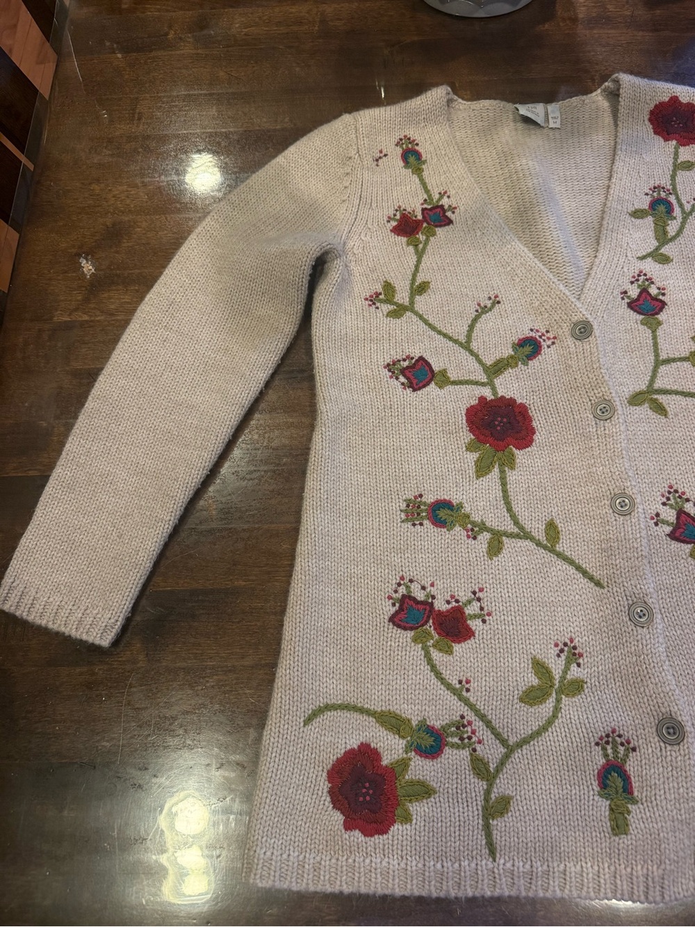 J. Jill Cream Cardigan with embroidered flowers and buttons - size M - Picture 3 of 10